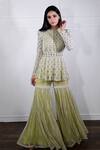 Buy_Ritika Mirchandani_Green Crepe Silk Round Embroidered Peplum Kurta And Sharara Set  _at_Aza_Fashions