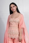 Ritika Mirchandani_Peach Crepe Silk Kurta Round Jacket Open Embroidered And Sharara Set _Online_at_Aza_Fashions