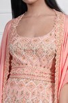 Shop_Ritika Mirchandani_Peach Crepe Silk Kurta Round Jacket Open Embroidered And Sharara Set _Online_at_Aza_Fashions