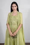 Ritika Mirchandani_Green Crepe Silk Kurta Round Jacket Open Embroidered And Sharara Set  _Online_at_Aza_Fashions