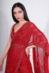 Ritika Mirchandani_Red Crepe Silk Leaf Neck Embroidered Lehenga Saree For Women_Online_at_Aza_Fashions