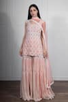 Ritika Mirchandani_Peach Net, Crepe Silk Round Embroidered Kurta And Sharara Set _Online_at_Aza_Fashions