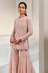 Shop_Ritika Mirchandani_Pink Net Embroidered Wed Design Round Sienna Kurta And Sharara Set  _at_Aza_Fashions