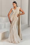 Buy_Ritika Mirchandani_Ivory Embroidered Wed Design V Neck Lehenga Saree With Blouse  _at_Aza_Fashions