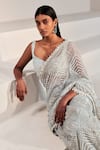 Shop_Ritika Mirchandani_White Net Embroidery Bead V Neck Elysa Saree With Blouse  _at_Aza_Fashions