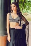 Ritika Mirchandani_Black Organza Embroidered Bead Plunge V Neck Skirt With Blouse Set _at_Aza_Fashions