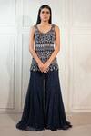 Shop_Ritika Mirchandani_Blue Net Geometric Hand Embroidered Kurta Sharara Set_at_Aza_Fashions
