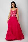 Buy_Ritika Mirchandani_Pink Crepe Silk Embroidery V Neck Blouse And Tiered Lehenga Set _at_Aza_Fashions