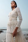 Buy_Ritika Mirchandani_White Net Embroidery Bead V Neck Georgette Kurta And Sharara Set For Women