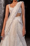 Ritika Mirchandani_White Net And Georgette Embroidery Bead V Neck Lehenga Saree With Blouse _Online_at_Aza_Fashions