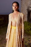 Buy_Ritika Mirchandani_Yellow Net Embroidery Bead V Neck Georgette Jacket Lehenga Set  _Online_at_Aza_Fashions