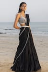 Buy_Ritika Mirchandani_Black Net Embroidery Bead Georgette Lehenga Saree With Blouse  _at_Aza_Fashions