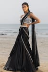 Ritika Mirchandani_Black Net Embroidery Bead Georgette Lehenga Saree With Blouse  _Online_at_Aza_Fashions