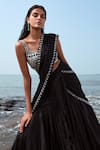 Buy_Ritika Mirchandani_Black Net Embroidery Bead Georgette Lehenga Saree With Blouse  _Online_at_Aza_Fashions