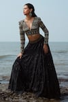 Shop_Ritika Mirchandani_Black Net Embroidery Bead V Neck Georgette Lehenga Set  _at_Aza_Fashions