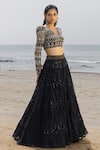 Buy_Ritika Mirchandani_Black Net Embroidery Bead V Neck Georgette Lehenga Set  _Online_at_Aza_Fashions