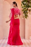 Shop_Ridhi Mehra_Pink Blouse Net Saree Chiffon Embroidery Flann Draped Ruffle With  _at_Aza_Fashions