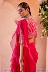 Buy_Ridhi Mehra_Pink Blouse Net Saree Chiffon Embroidery Flann Draped Ruffle With  _Online_at_Aza_Fashions