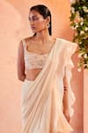 Shop_Ridhi Mehra_White Blouse Net Saree Chiffon Milena Draped Ruffle With  _at_Aza_Fashions