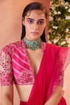 Shop_Ridhi Mehra_Pink Blouse Net Saree Chiffon Embroidery Flann Draped Ruffle With  _Online_at_Aza_Fashions