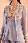 Buy_Ridhi Mehra_Grey Peplum Georgette Jacket And Sharara- Organza Mariena & Set  _Online_at_Aza_Fashions