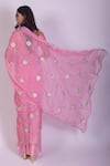 Shop_Ruar India_Pink Crepe, Chiffon Embellished Saree With Blouse _at_Aza_Fashions