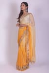 Shop_Ruar India_Beige Chiffon Embroidery Round Ombre Saree With Blouse _at_Aza_Fashions