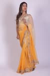 Ruar India_Beige Chiffon Embroidery Round Ombre Saree With Blouse _Online_at_Aza_Fashions