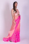 Buy_Ruar India_Pink Chiffon Ombre Saree With Blouse  _at_Aza_Fashions