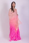 Ruar India_Pink Chiffon Ombre Saree With Blouse  _Online_at_Aza_Fashions