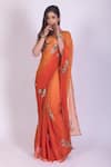 Buy_Ruar India_Orange Chiffon Ombre Saree With Blouse  _at_Aza_Fashions