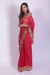 Buy_Ruar India_Red Chiffon Embroidery Round Saree With Blouse _at_Aza_Fashions