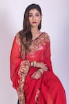 Ruar India_Red Chiffon Embroidery Round Saree With Blouse _Online_at_Aza_Fashions