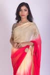 Ruar India_Beige Chiffon Embroidery Round Ombre Saree With Blouse _Online_at_Aza_Fashions