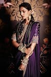Shop_Ridhi Mehra_Purple Blouse Raw Silk Embroidery Round Pre-draped Saree With  _at_Aza_Fashions