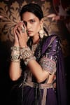 Ridhi Mehra_Purple Blouse Raw Silk Embroidery Round Pre-draped Saree With  _Online_at_Aza_Fashions