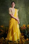 Buy_Ridhi Mehra_Yellow Blouse Net Saree Chiffon Embroidered Pre-draped Ombre With  _at_Aza_Fashions