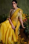 Ridhi Mehra_Yellow Blouse Net Saree Chiffon Embroidered Pre-draped Ombre With  _Online_at_Aza_Fashions