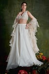 Buy_Ridhi Mehra_White Blouse Net Lehenga  Dupatta Bridal Set  _at_Aza_Fashions