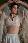 Buy_Ridhi Mehra_White Blouse Net Lehenga  Dupatta Bridal Set  _Online_at_Aza_Fashions