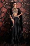 Buy_Ridhi Mehra_Black Blouse Net Embroidery Cape Open And Gharara Set  _at_Aza_Fashions