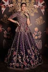 Buy_Ridhi Mehra_Purple Kurta And Lehenga Raw Silk Embroidery Round & Bridal Set  _at_Aza_Fashions