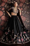 Buy_Ridhi Mehra_Black Blouse And Lehenga Raw Silk Dupatta Net Embroidery V Neck Set _at_Aza_Fashions