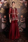 Buy_Ridhi Mehra_Maroon Kurta Net Sharara Organza Embroidery Round Peplum And Set  _at_Aza_Fashions