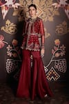 Ridhi Mehra_Maroon Kurta Net Sharara Organza Embroidery Round Peplum And Set  _Online_at_Aza_Fashions