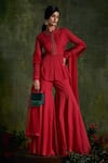 Buy_Ridhi Mehra_Red Kurta And Sharara Chanderi Jacquard Dupatta Net Floral Round Set _at_Aza_Fashions