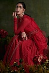 Ridhi Mehra_Red Anarkali Chanderi Jacquard Dupatta Net Embroidered Floral With  _Online_at_Aza_Fashions
