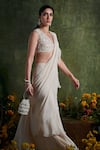 Ridhi Mehra_White Blouse Net Saree Chiffon Embroidered Floral Pre-draped With  _Online_at_Aza_Fashions