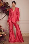 Buy_Ridhi Mehra_Pink Chanderi Embroidery Gota Patti V Neck Leelah Peplum Top And Pant Set _at_Aza_Fashions