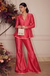 Buy_Ridhi Mehra_Pink Chanderi Embroidery Gota Patti V Neck Leelah Peplum Top And Pant Set _Online_at_Aza_Fashions